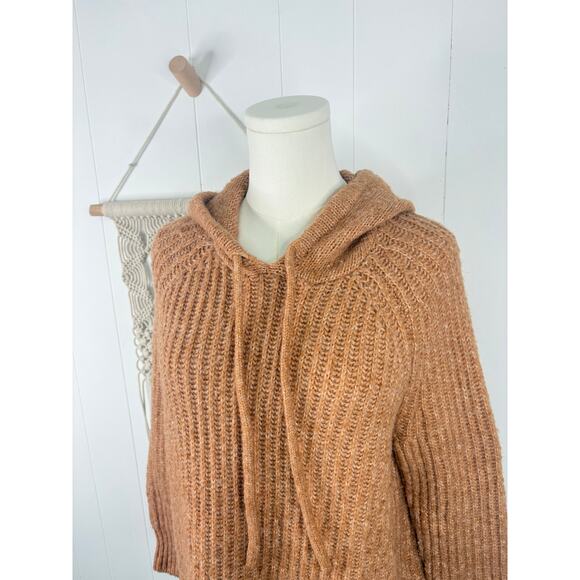 Aerie Open Road Oversized Rib Knit Hooded Sweater XS Orange Casual Fall Pullover - Picture 3 of 8